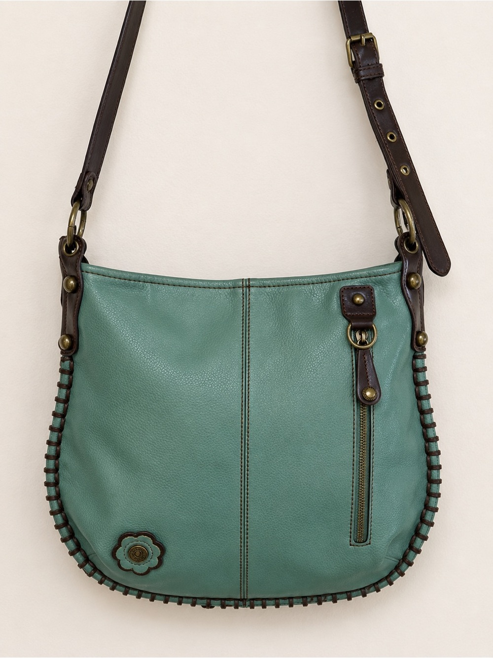 Chala Teal Crossbody Bag with Brown Trim